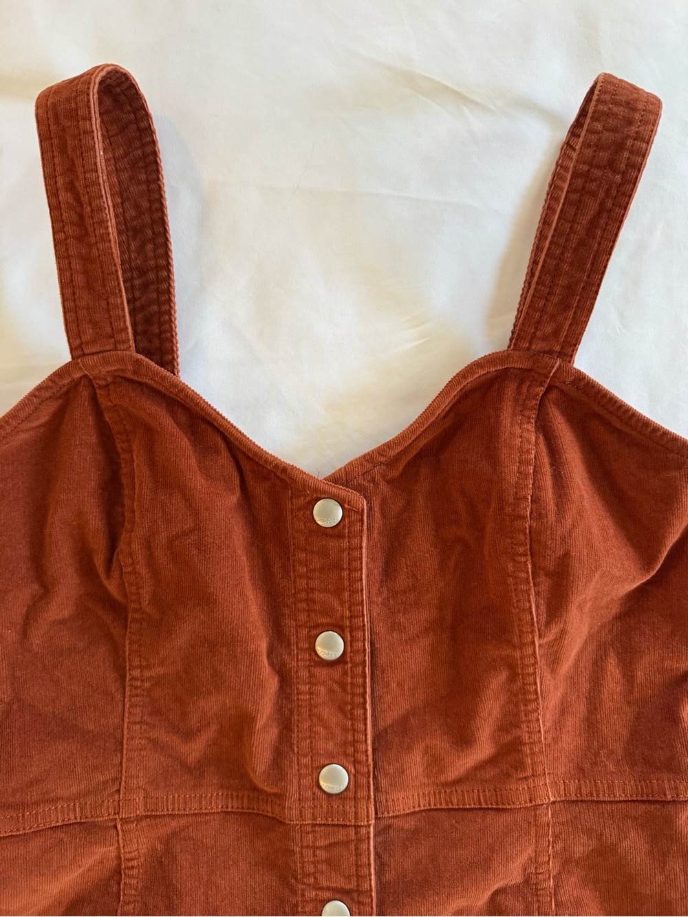 Express Burnt Orange Corduroy Button-Front Mini Dress - Picture 3 of 7